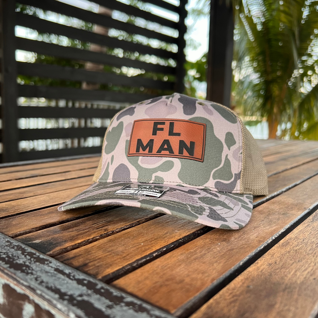 FL Man | Leather Patch Hat | Snapback Trucker Style