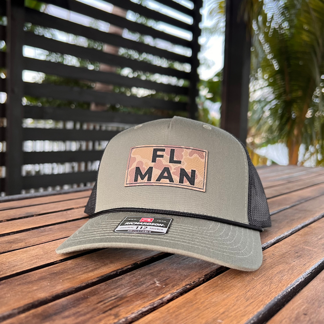 FL Man | Leather Patch Hat | Snapback Trucker Style