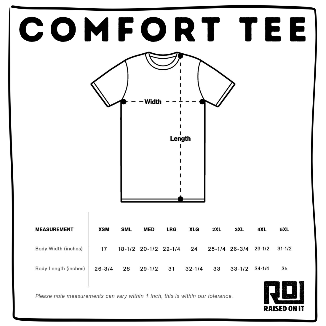 Raised On It | America 250 | All American Summer Tee size chart