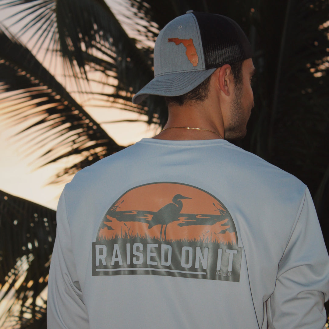 Florida Sunset Performance Shirt | Steel Gray | Unisex Long-Sleeve Active Blend