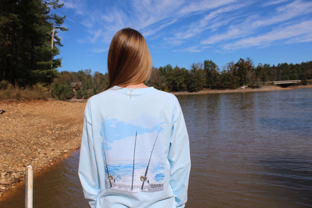 Angler's Outlook | Sky Blue | Unisex Long-Sleeve Comfort Tee with Pocket